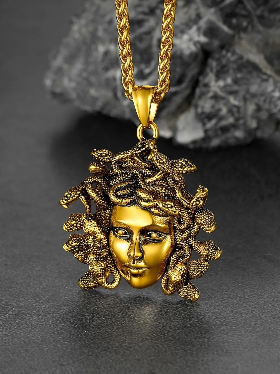 FaithHeart Medusa Pendant Necklace for Women Men, Stainless Steel/18K Gold Plated Ancient Greece Jewelry Customizable Delicate Gift Packaging