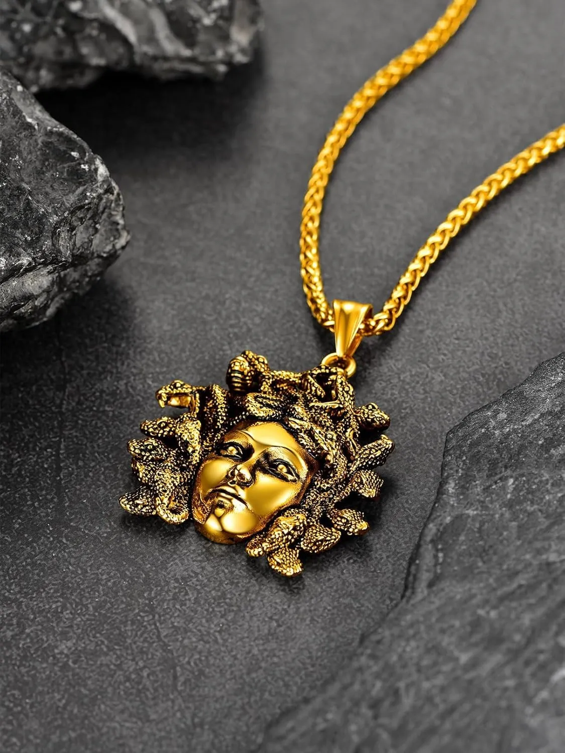 FaithHeart Medusa Pendant Necklace for Women Men, Stainless Steel/18K Gold Plated Ancient Greece Jewelry Customizable Delicate Gift Packaging