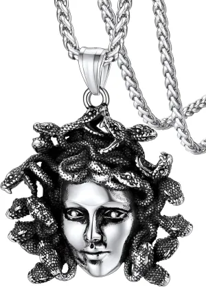 FaithHeart Medusa Pendant Necklace for Women Men, Stainless Steel/18K Gold Plated Ancient Greece Jewelry Customizable Delicate Gift Packaging