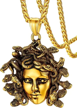 FaithHeart Medusa Pendant Necklace for Women Men, Stainless Steel/18K Gold Plated Ancient Greece Jewelry Customizable Delicate Gift Packaging