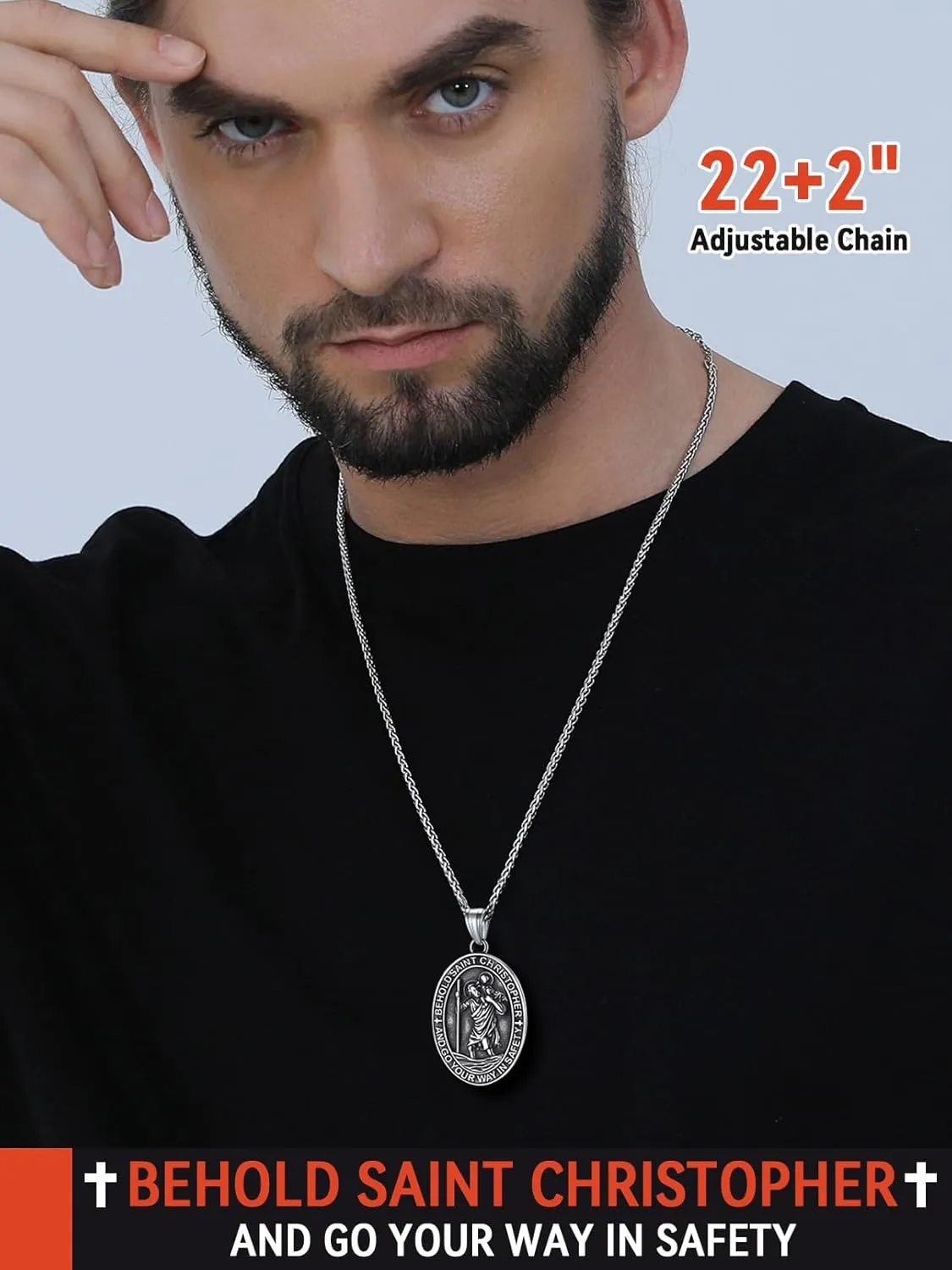 FaithHeart Saint Christopher Pendant Necklace for Men Women Stainless Steel Catholic Amulet Medal Jewelry Personalized Custom with Delicate Packaging