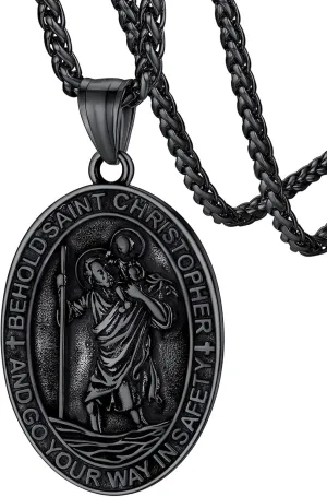 FaithHeart Saint Christopher Pendant Necklace for Men Women Stainless Steel Catholic Amulet Medal Jewelry Personalized Custom with Delicate Packaging