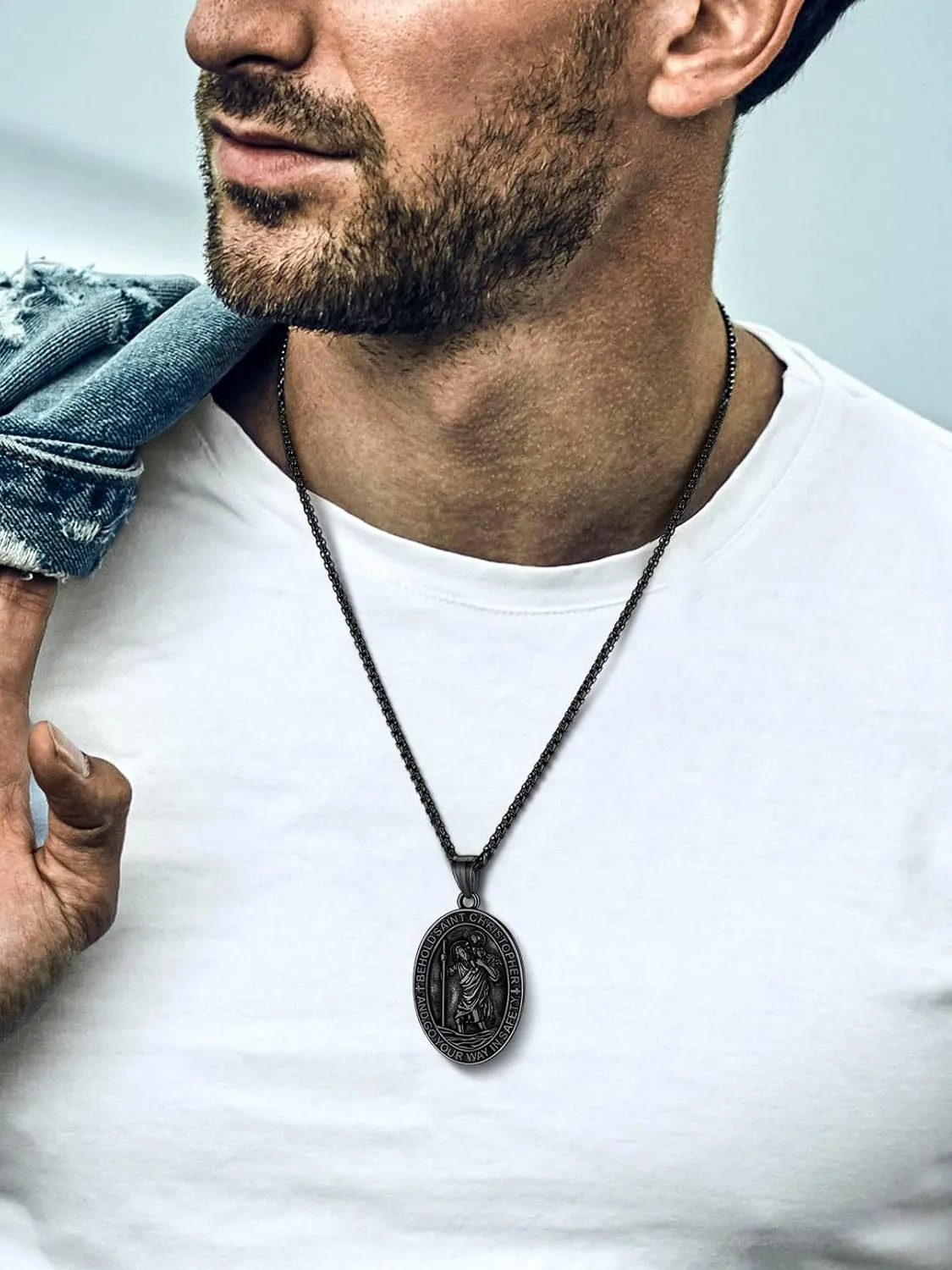 FaithHeart Saint Christopher Pendant Necklace for Men Women Stainless Steel Catholic Amulet Medal Jewelry Personalized Custom with Delicate Packaging