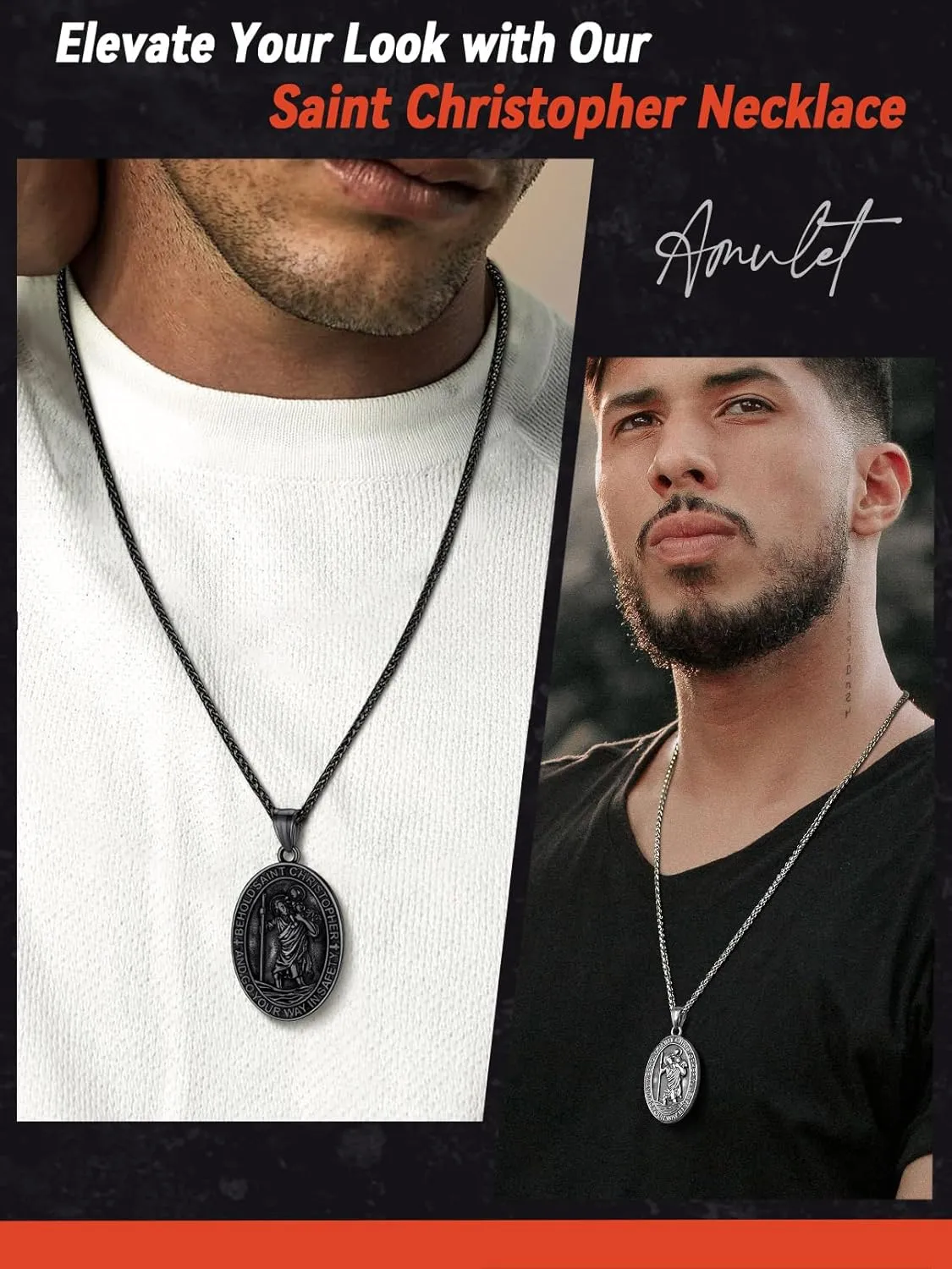FaithHeart Saint Christopher Pendant Necklace for Men Women Stainless Steel Catholic Amulet Medal Jewelry Personalized Custom with Delicate Packaging