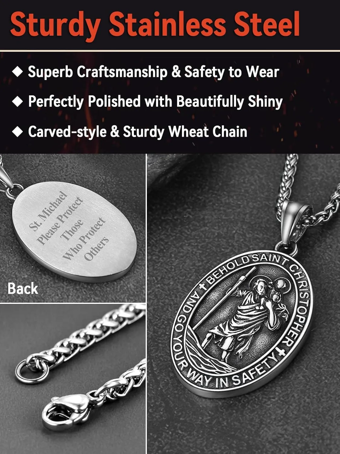 FaithHeart Saint Christopher Pendant Necklace for Men Women Stainless Steel Catholic Amulet Medal Jewelry Personalized Custom with Delicate Packaging