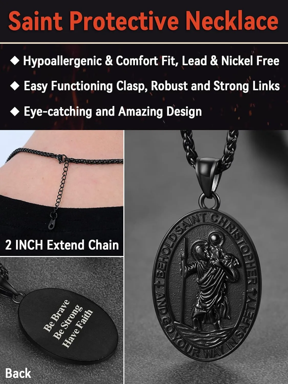FaithHeart Saint Christopher Pendant Necklace for Men Women Stainless Steel Catholic Amulet Medal Jewelry Personalized Custom with Delicate Packaging
