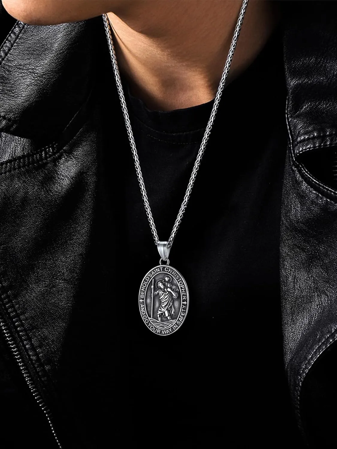 FaithHeart Saint Christopher Pendant Necklace for Men Women Stainless Steel Catholic Amulet Medal Jewelry Personalized Custom with Delicate Packaging