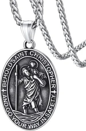 FaithHeart Saint Christopher Pendant Necklace for Men Women Stainless Steel Catholic Amulet Medal Jewelry Personalized Custom with Delicate Packaging