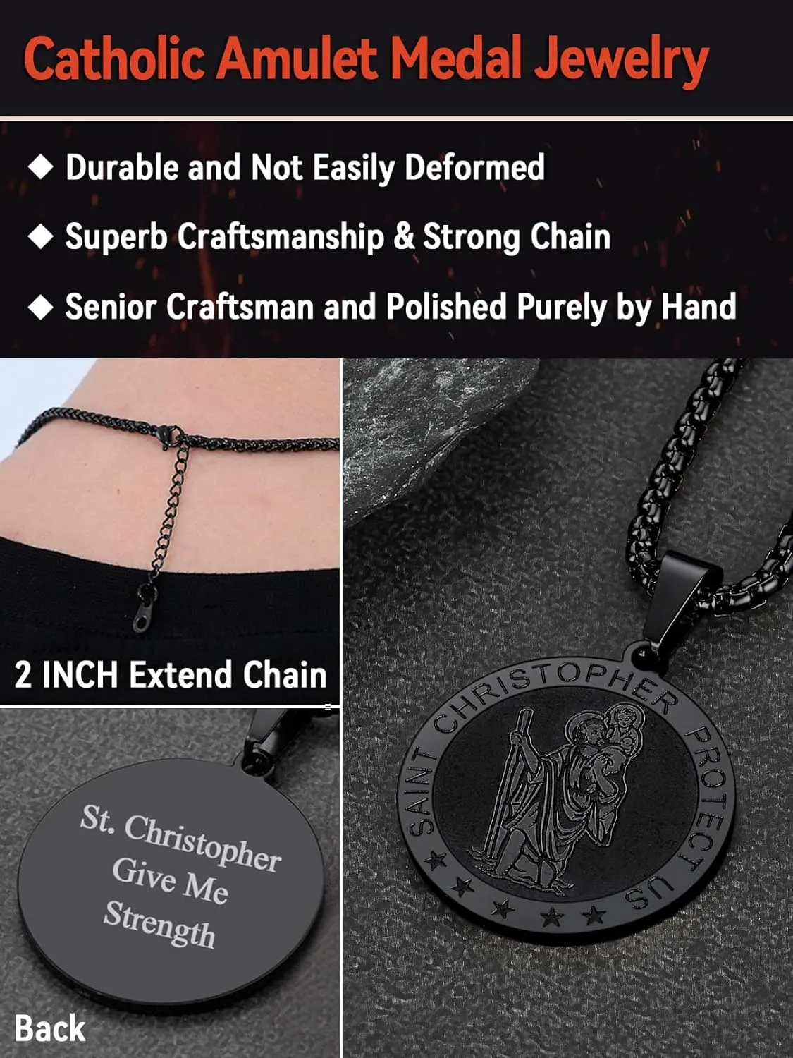 FaithHeart Saint Christopher Pendant Necklace for Men Women Stainless Steel Catholic Amulet Medal Jewelry Personalized Custom with Delicate Packaging