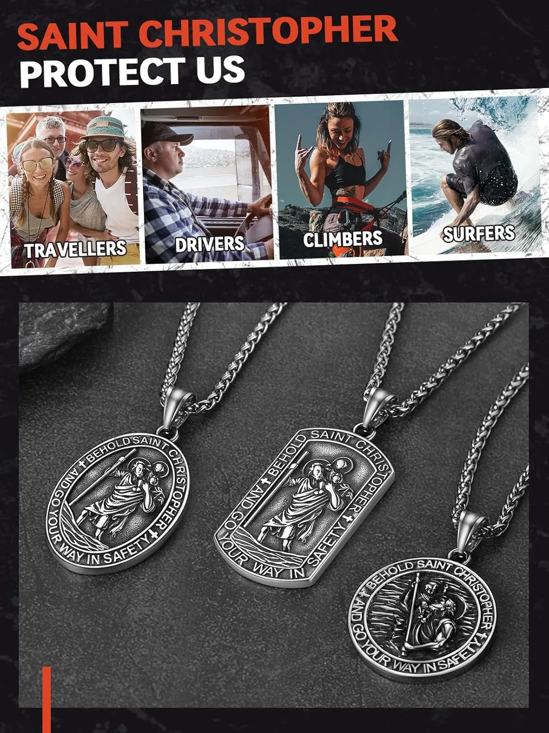 FaithHeart Saint Christopher Pendant Necklace for Men Women Stainless Steel Catholic Amulet Medal Jewelry Personalized Custom with Delicate Packaging
