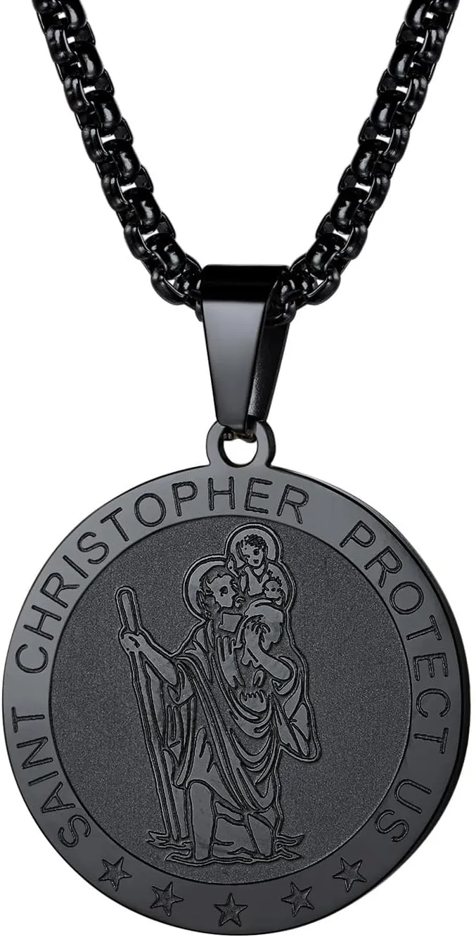 FaithHeart Saint Christopher Pendant Necklace for Men Women Stainless Steel Catholic Amulet Medal Jewelry Personalized Custom with Delicate Packaging