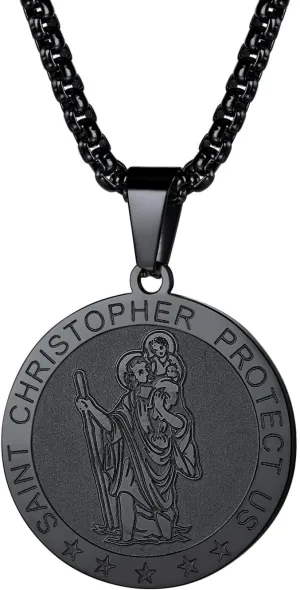 FaithHeart Saint Christopher Pendant Necklace for Men Women Stainless Steel Catholic Amulet Medal Jewelry Personalized Custom with Delicate Packaging