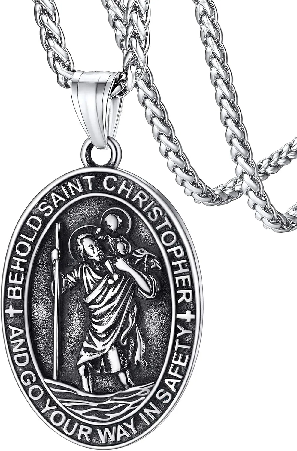 FaithHeart Saint Christopher Pendant Necklace for Men Women Stainless Steel Catholic Amulet Medal Jewelry Personalized Custom with Delicate Packaging