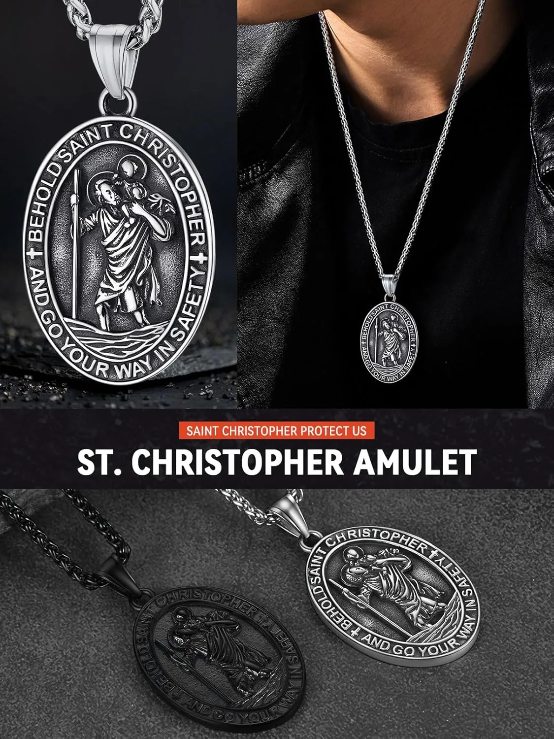 FaithHeart Saint Christopher Pendant Necklace for Men Women Stainless Steel Catholic Amulet Medal Jewelry Personalized Custom with Delicate Packaging