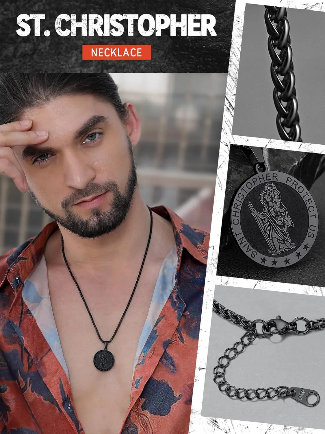 FaithHeart Saint Christopher Pendant Necklace for Men Women Stainless Steel Catholic Amulet Medal Jewelry Personalized Custom with Delicate Packaging
