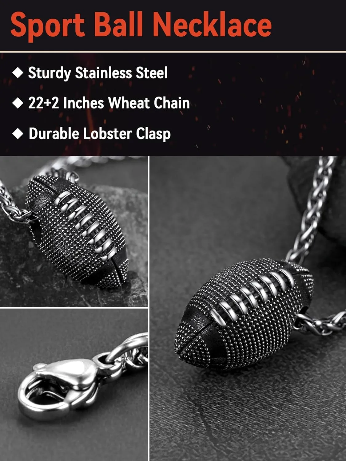 FaithHeart Sports Necklace for Men Women, Stainless Steel Gold Plated 3D Football/Soccer/Basketball/Volleyball Pendant Jewelry with Delicate Gift Packaging