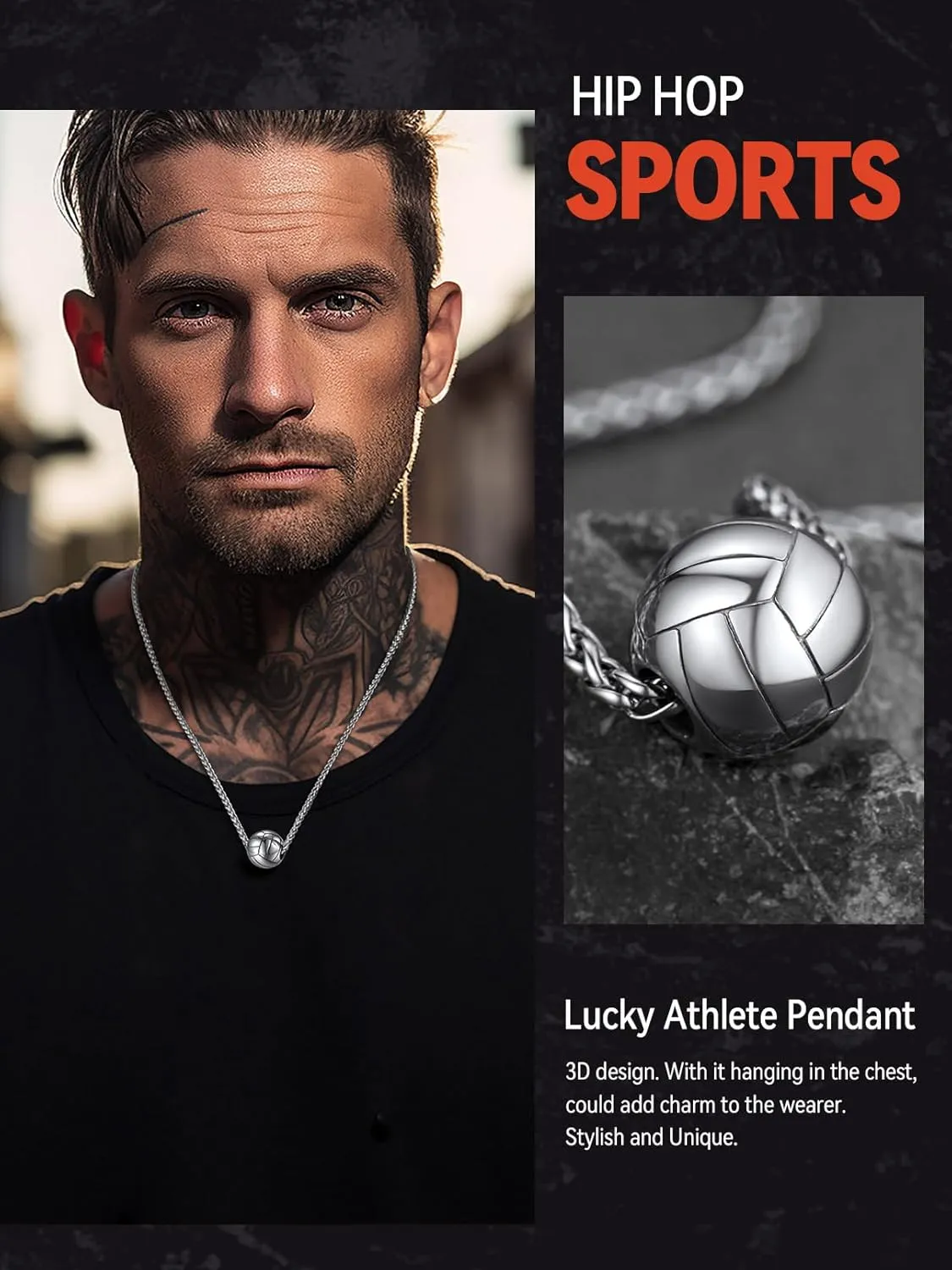FaithHeart Sports Necklace for Men Women, Stainless Steel Gold Plated 3D Football/Soccer/Basketball/Volleyball Pendant Jewelry with Delicate Gift Packaging
