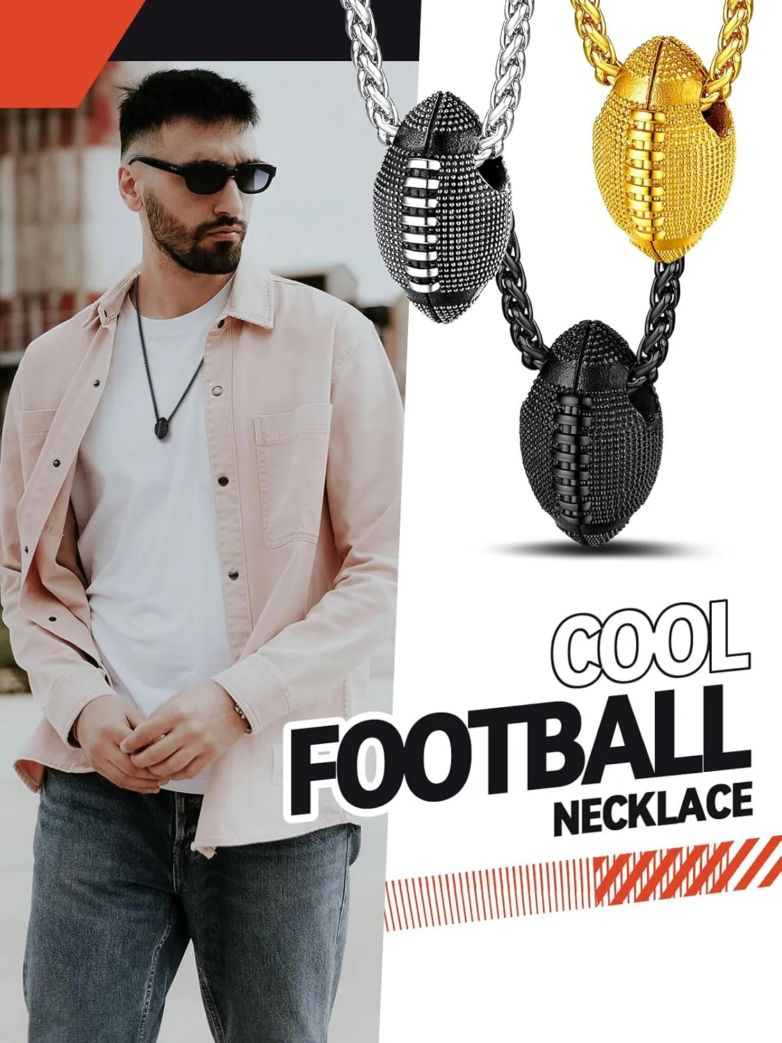 FaithHeart Sports Necklace for Men Women, Stainless Steel Gold Plated 3D Football/Soccer/Basketball/Volleyball Pendant Jewelry with Delicate Gift Packaging