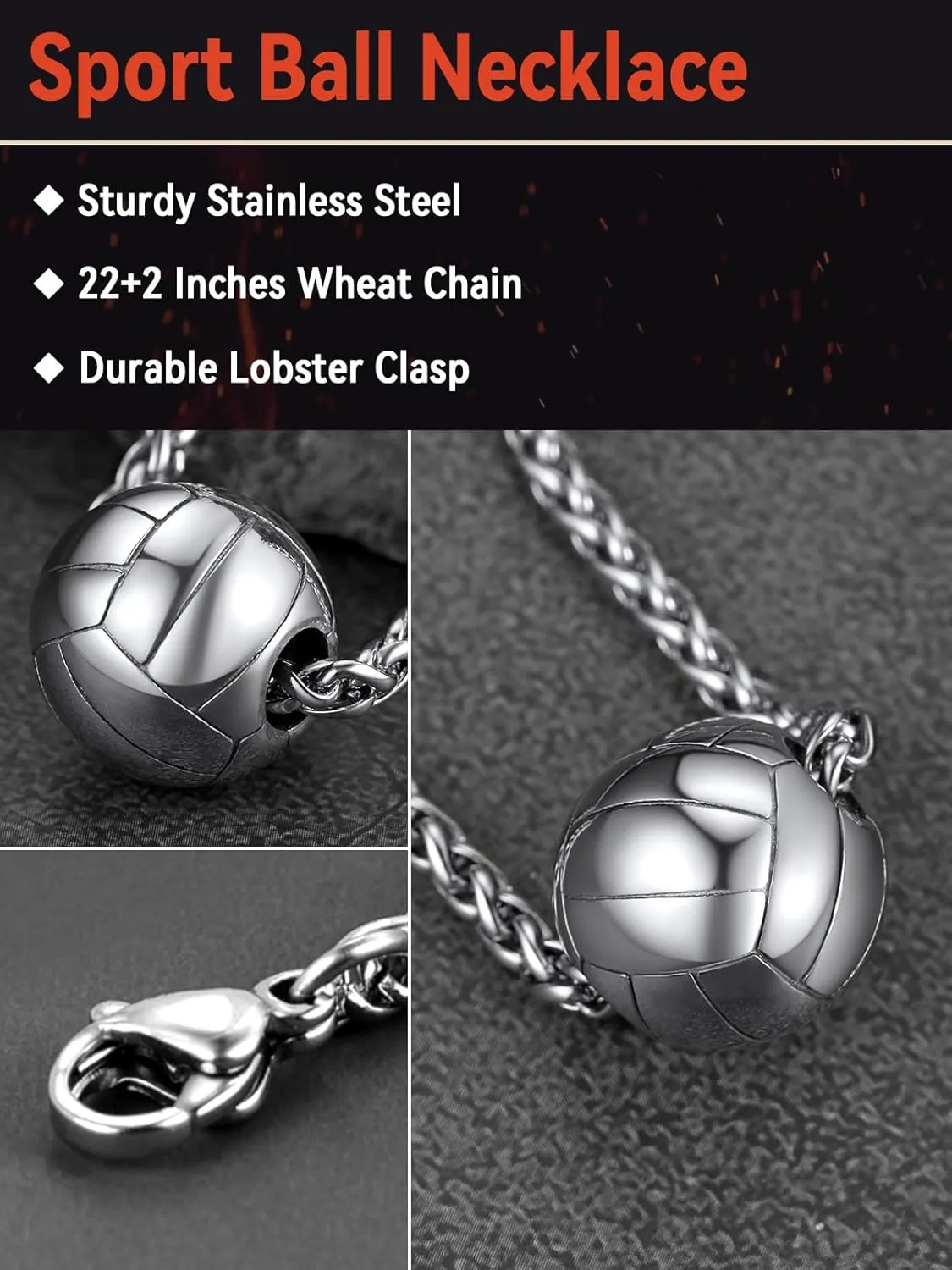 FaithHeart Sports Necklace for Men Women, Stainless Steel Gold Plated 3D Football/Soccer/Basketball/Volleyball Pendant Jewelry with Delicate Gift Packaging