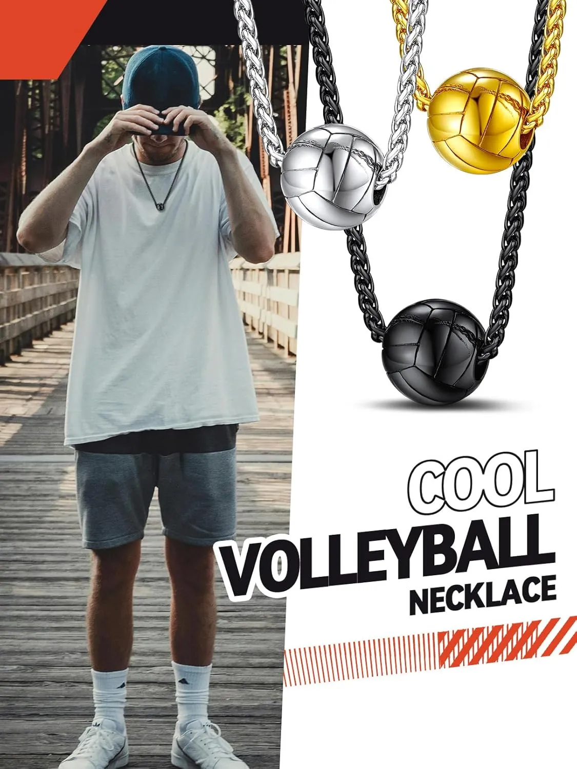 FaithHeart Sports Necklace for Men Women, Stainless Steel Gold Plated 3D Football/Soccer/Basketball/Volleyball Pendant Jewelry with Delicate Gift Packaging