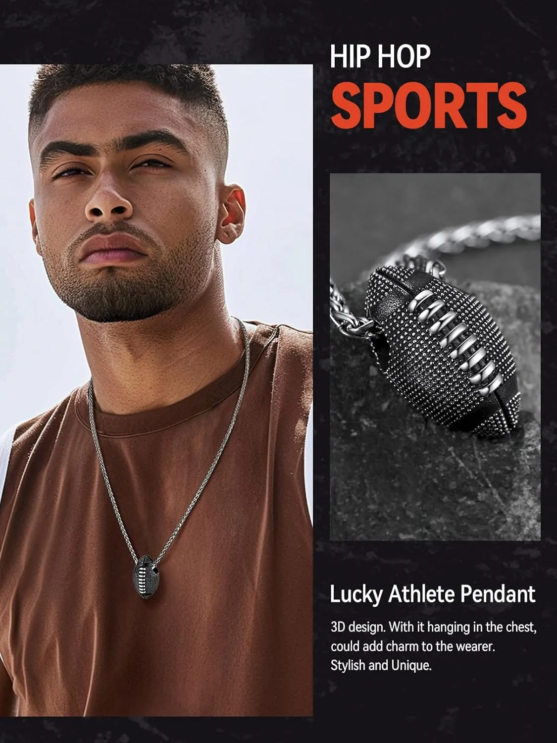 FaithHeart Sports Necklace for Men Women, Stainless Steel Gold Plated 3D Football/Soccer/Basketball/Volleyball Pendant Jewelry with Delicate Gift Packaging