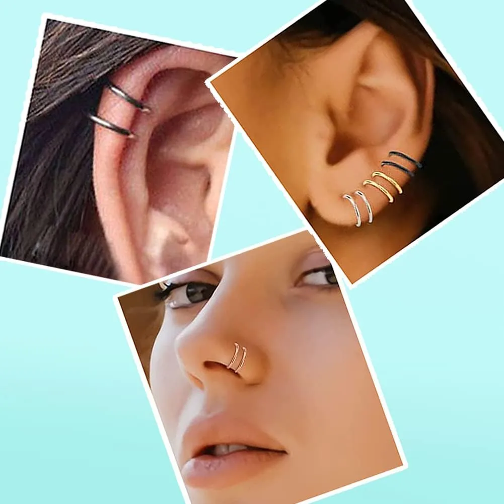 Fake Nose Ring Hoop Fake Nose Stud Magnetic Septum Nose Ring Stud Stainless Steel CZ Fake Nose Piercing Stud Faux Nose Ear Lip Cuffs Non Pierced Jewelry for Women Men
