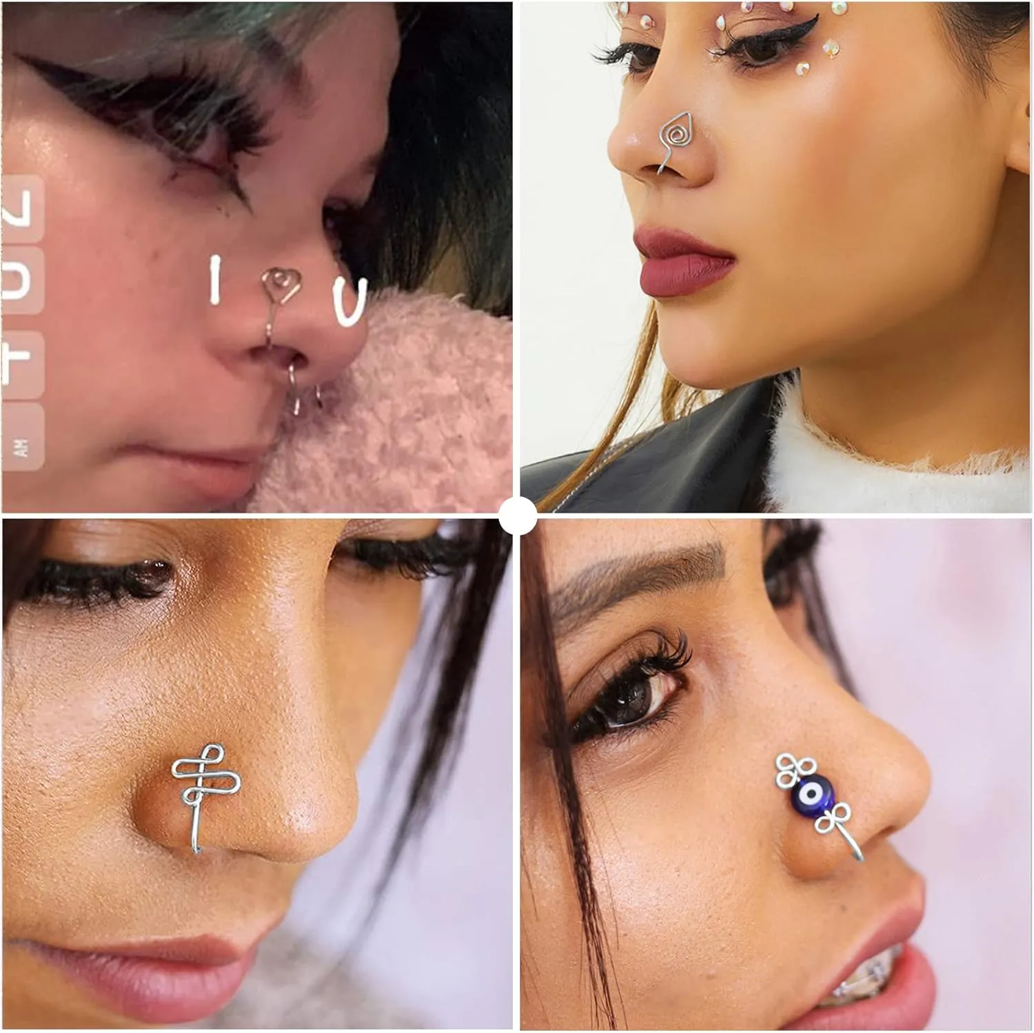 Fake Nose Ring Hoop Fake Nose Stud Magnetic Septum Nose Ring Stud Stainless Steel CZ Fake Nose Piercing Stud Faux Nose Ear Lip Cuffs Non Pierced Jewelry for Women Men