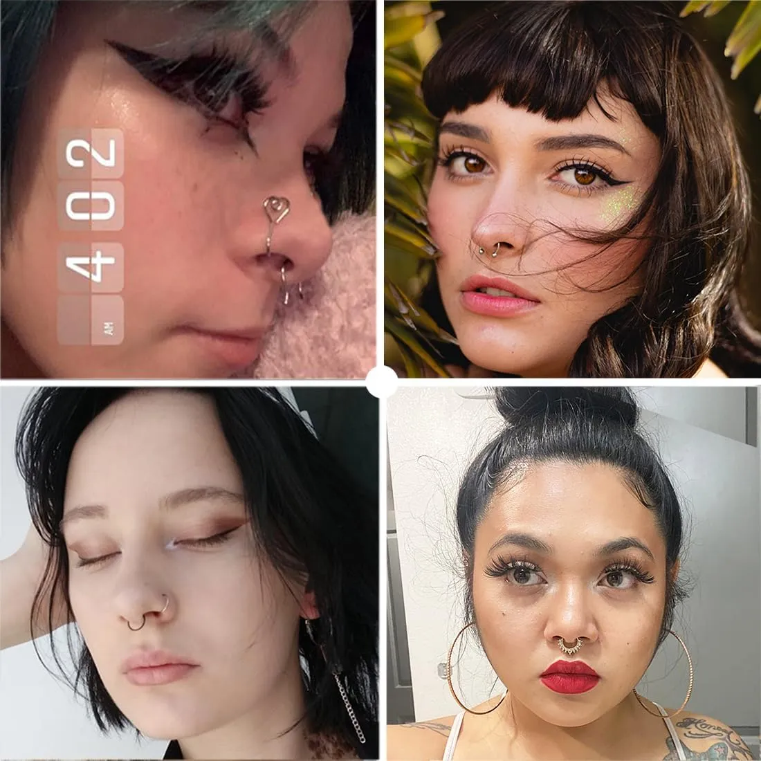 Fake Nose Ring Hoop Fake Nose Stud Magnetic Septum Nose Ring Stud Stainless Steel CZ Fake Nose Piercing Stud Faux Nose Ear Lip Cuffs Non Pierced Jewelry for Women Men
