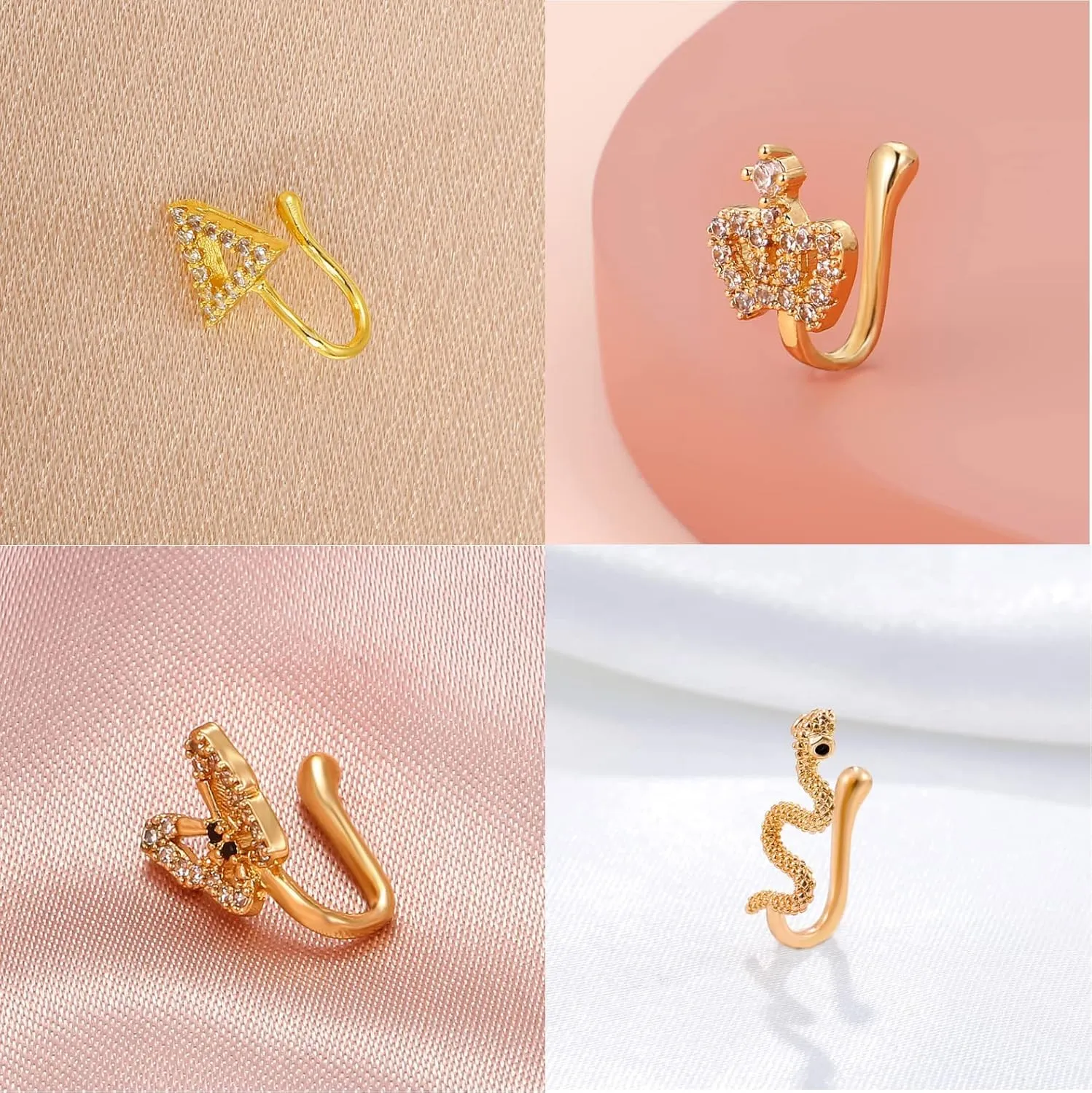 Fake Nose Ring Hoop Fake Nose Stud Magnetic Septum Nose Ring Stud Stainless Steel CZ Fake Nose Piercing Stud Faux Nose Ear Lip Cuffs Non Pierced Jewelry for Women Men