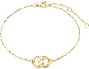 FANCIME 14k Solid Yellow Gold Round Friendship Love Lucky Bracelet Dainty Delicate Fine Jewelry Gifts for Women, 6.7   1.2 inch Chain