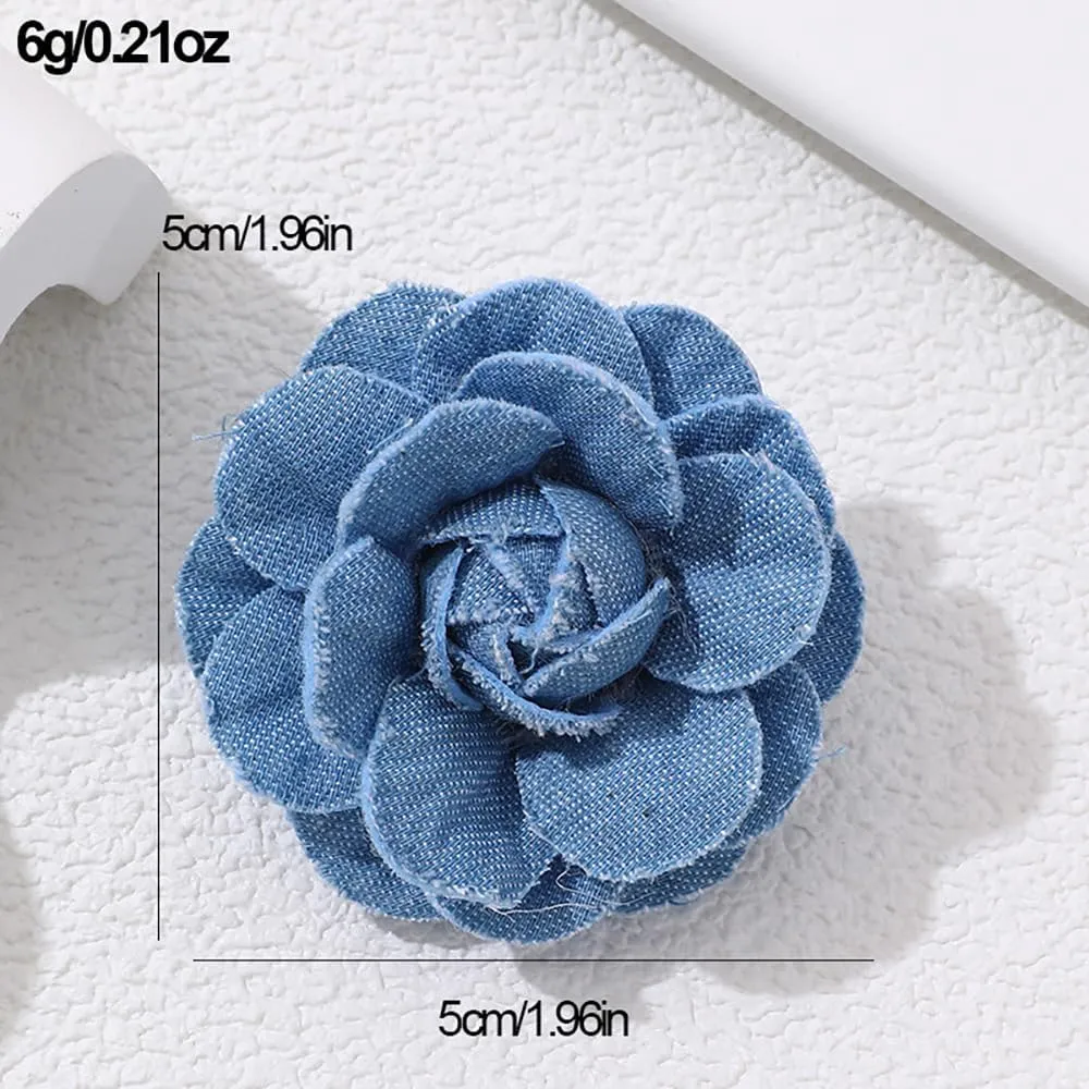 Fashion Denim Camellia Flower Lapel Brooch Pin for Women Girls Fabric Floral Bouquet Corsage Pins Clip Sweater Coat Dress Suit Backpack Brooches Pins Boho Jewelry Gifts Clothes Accessories