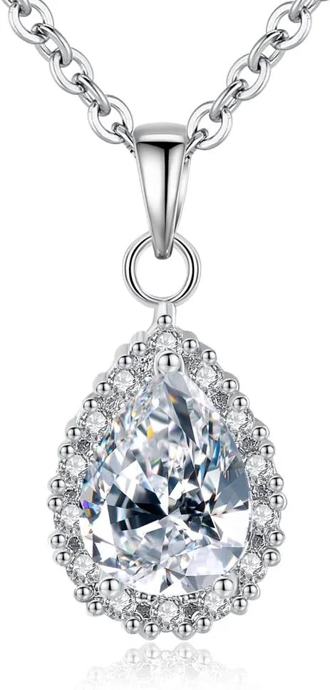 Fashion Pear Shape Cubic Zirconia Teardrop Pendant Clavicle Necklace Platinum Plated Rose Gold Bridal Wedding Jewelry Gift Jewellery