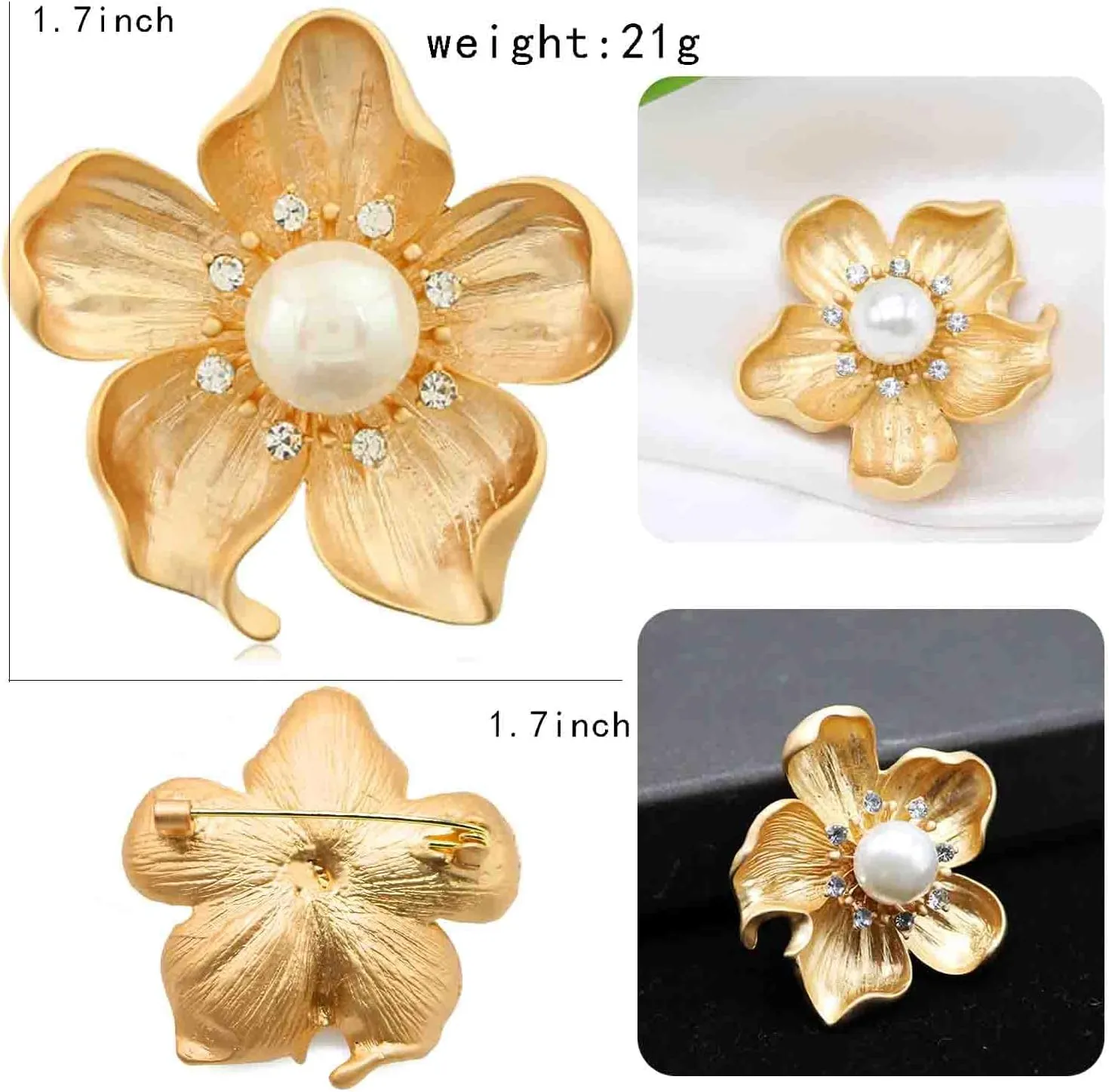 Fashion Rhinestone Flower Brooches Pins Cute Pearl Crystal Floral Lapel Pin Brooch Costume Decorate Jewelry for Women Gril Gift