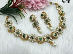 FE 283 Indian Jewelry New Bollywood Style Beautiful party wear necklace with gold with AD kundan & IMITATION PEARLS women Necklace with Earrings Fashion Set