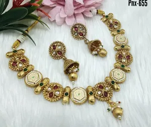 FE 283 Indian Jewelry New Bollywood Style Beautiful party wear necklace with gold with AD kundan & IMITATION PEARLS women Necklace with Earrings Fashion Set