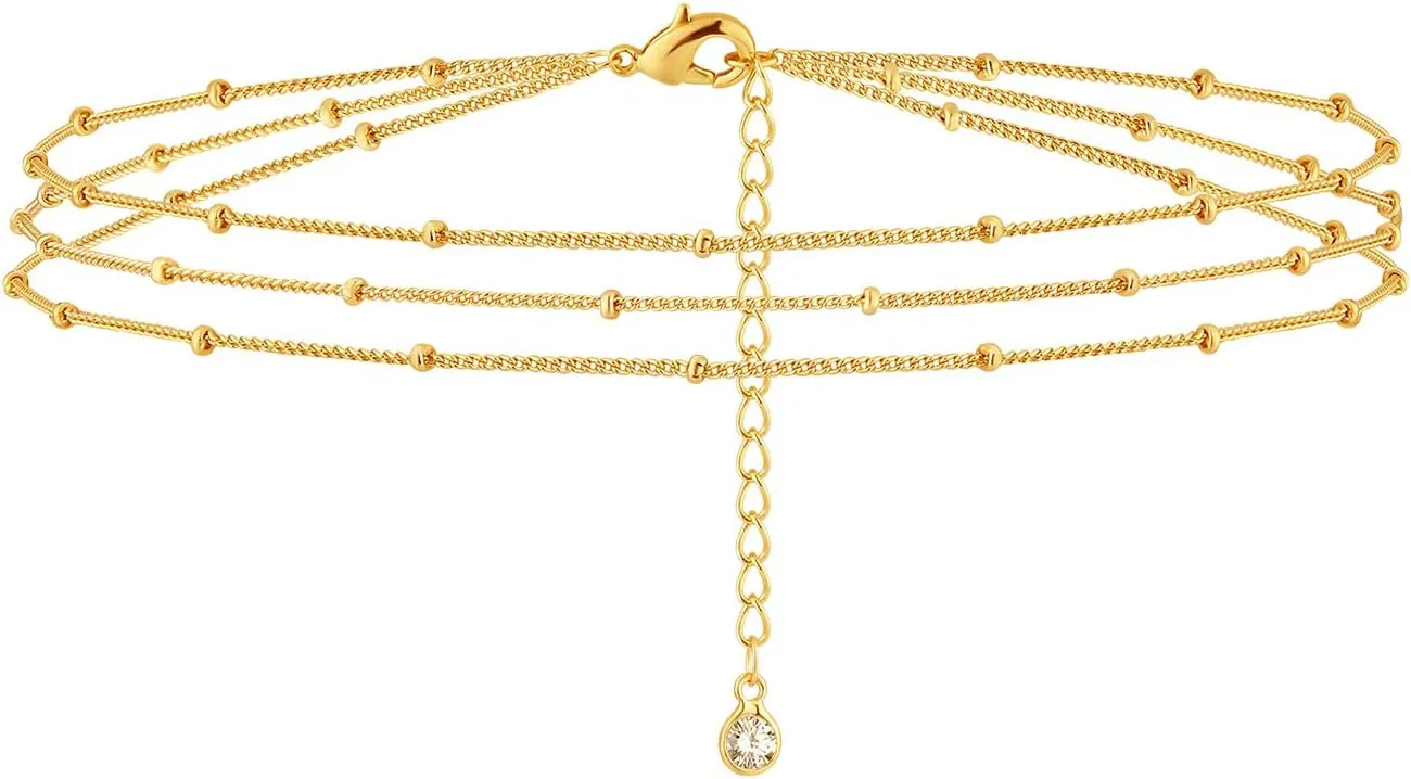 Fettero 14K Gold Bracelet for Women Gold Plated Bracelet Dainty Chain Gold Beaded Bracelet Paperclip/Curb/Figaro/Satellite Chain Adjustable Bracelet Jewelry
