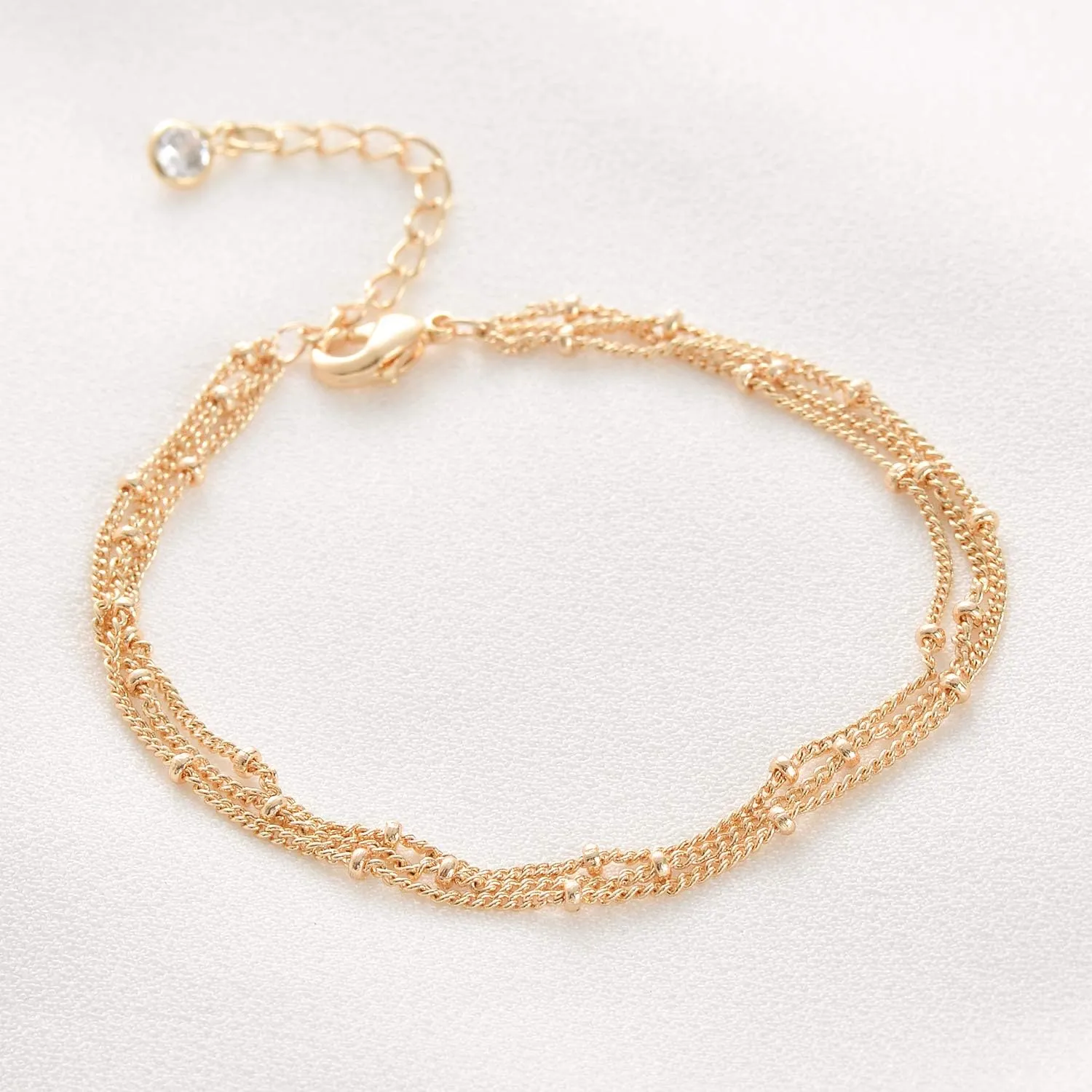 Fettero 14K Gold Bracelet for Women Gold Plated Bracelet Dainty Chain Gold Beaded Bracelet Paperclip/Curb/Figaro/Satellite Chain Adjustable Bracelet Jewelry