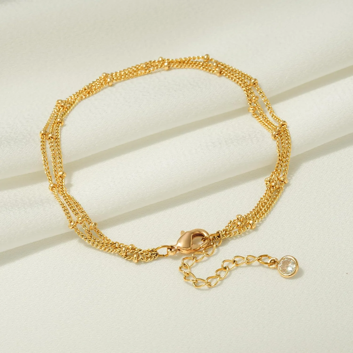 Fettero 14K Gold Bracelet for Women Gold Plated Bracelet Dainty Chain Gold Beaded Bracelet Paperclip/Curb/Figaro/Satellite Chain Adjustable Bracelet Jewelry