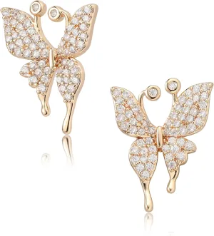 FETTERO Butterfly Earrings for Women Dainty Wear 14K Gold Plated Earrings Elegant Butterfly Wing CZ Stud Earrings Hypoallergenic Gold Earring Jewelry Gifts for Birthday