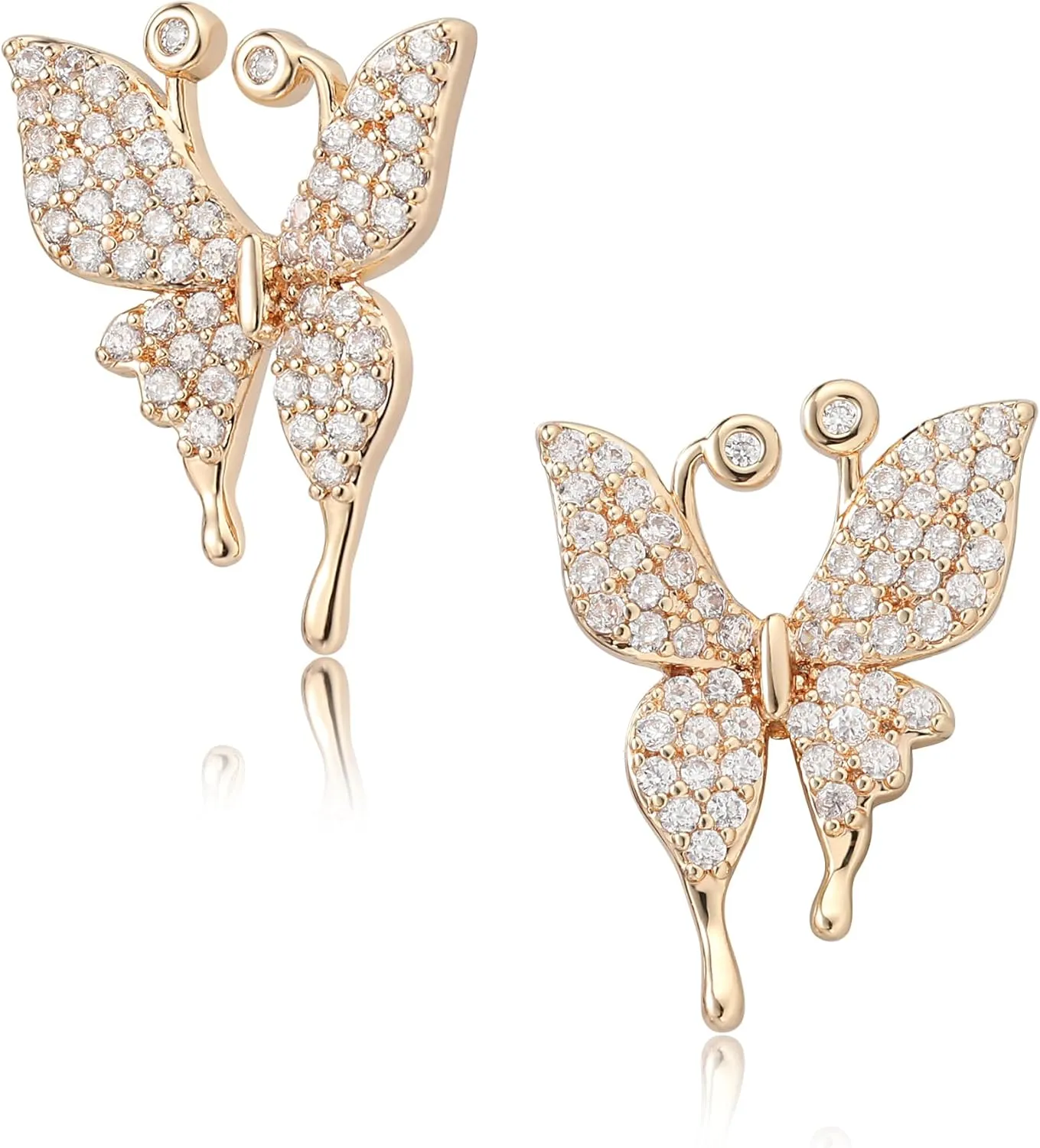 FETTERO Butterfly Earrings for Women Dainty Wear 14K Gold Plated Earrings Elegant Butterfly Wing CZ Stud Earrings Hypoallergenic Gold Earring Jewelry Gifts for Birthday