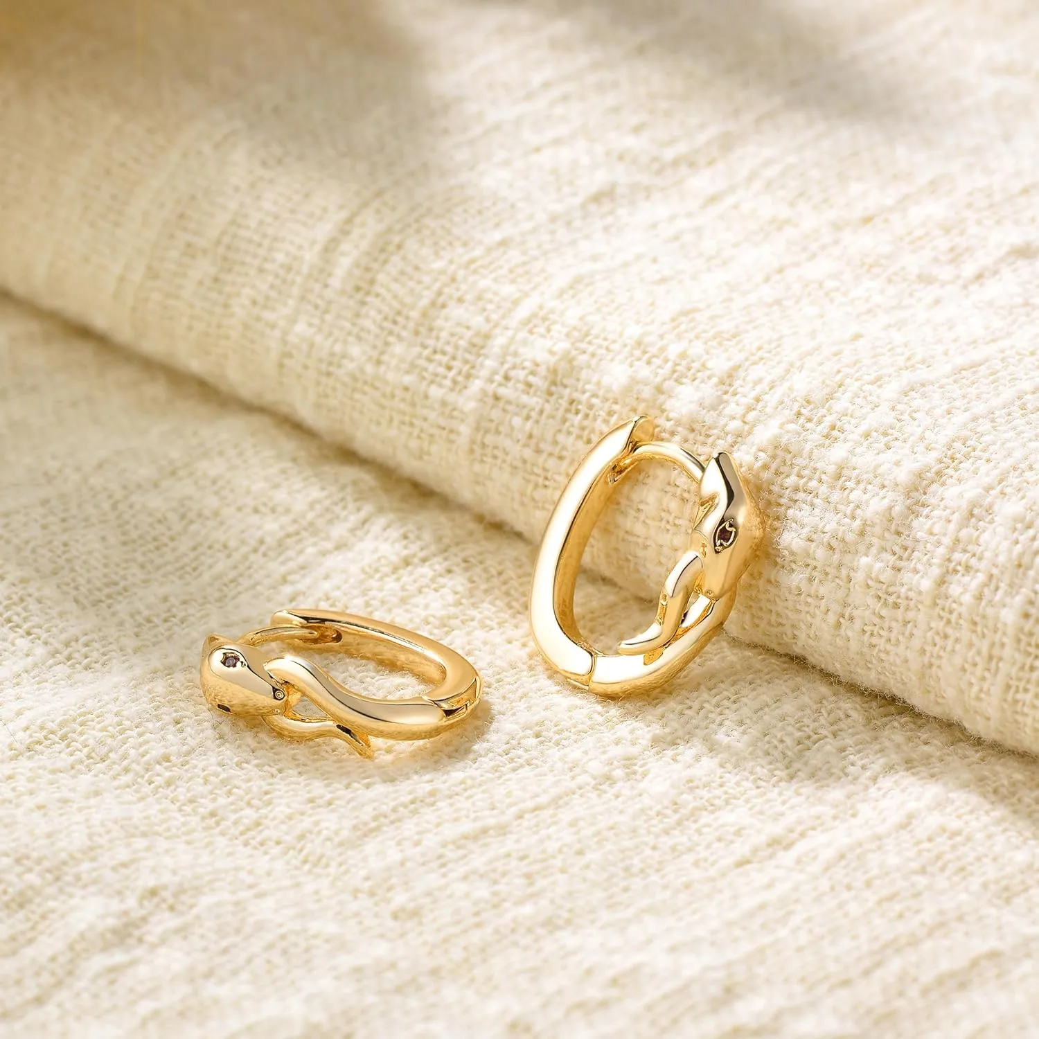 FETTERO Women Earrings Gold Plated Huggie Hoop Earrings Delicate Small Dainty Earings Snake Ball CZ Hoops for Women