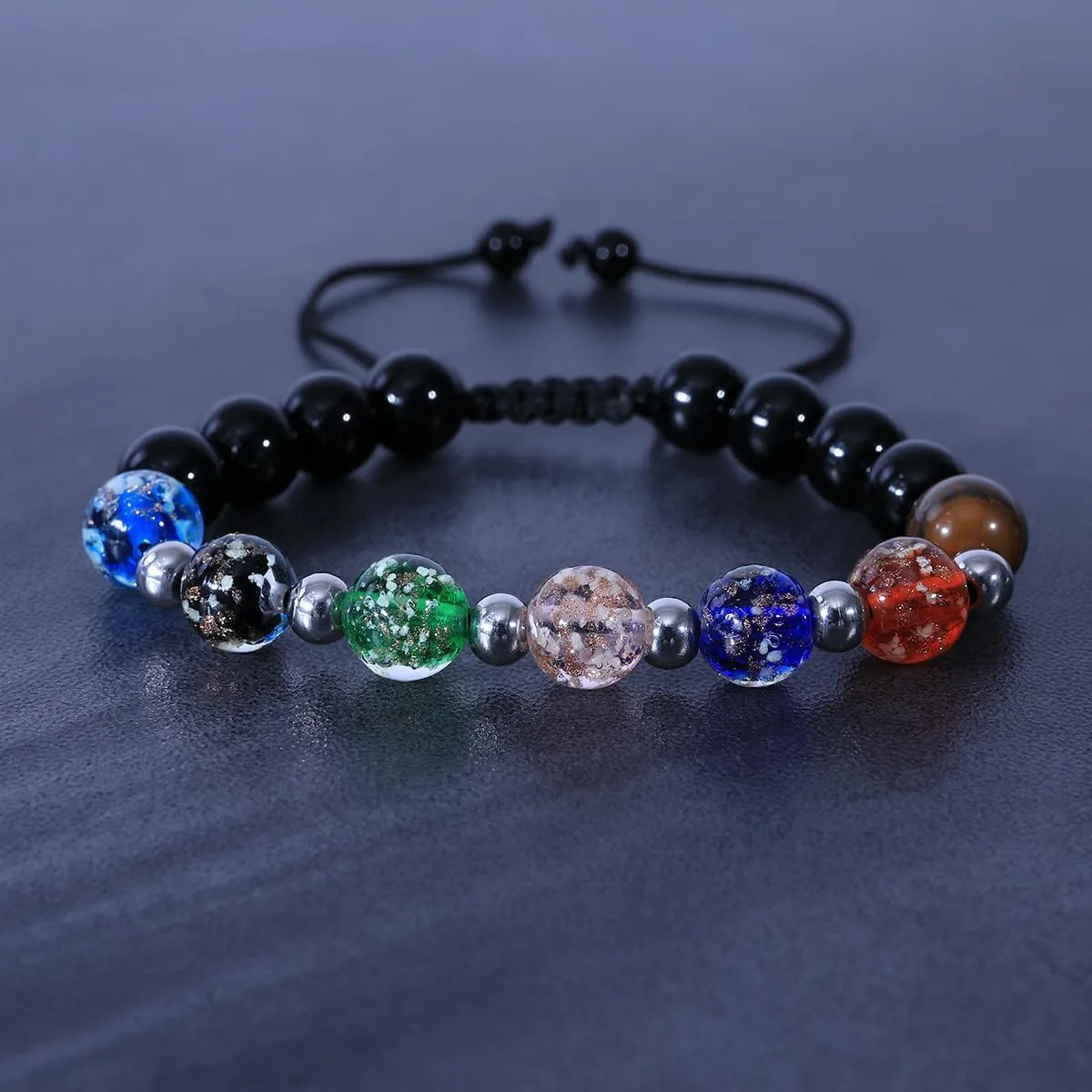 Firefly Glass Bracelet for Women, Dainty Dark Firefly Lampwork Luminous Glass Glow Beads Adjustable Stackable Bracelets Jewelry Gifts