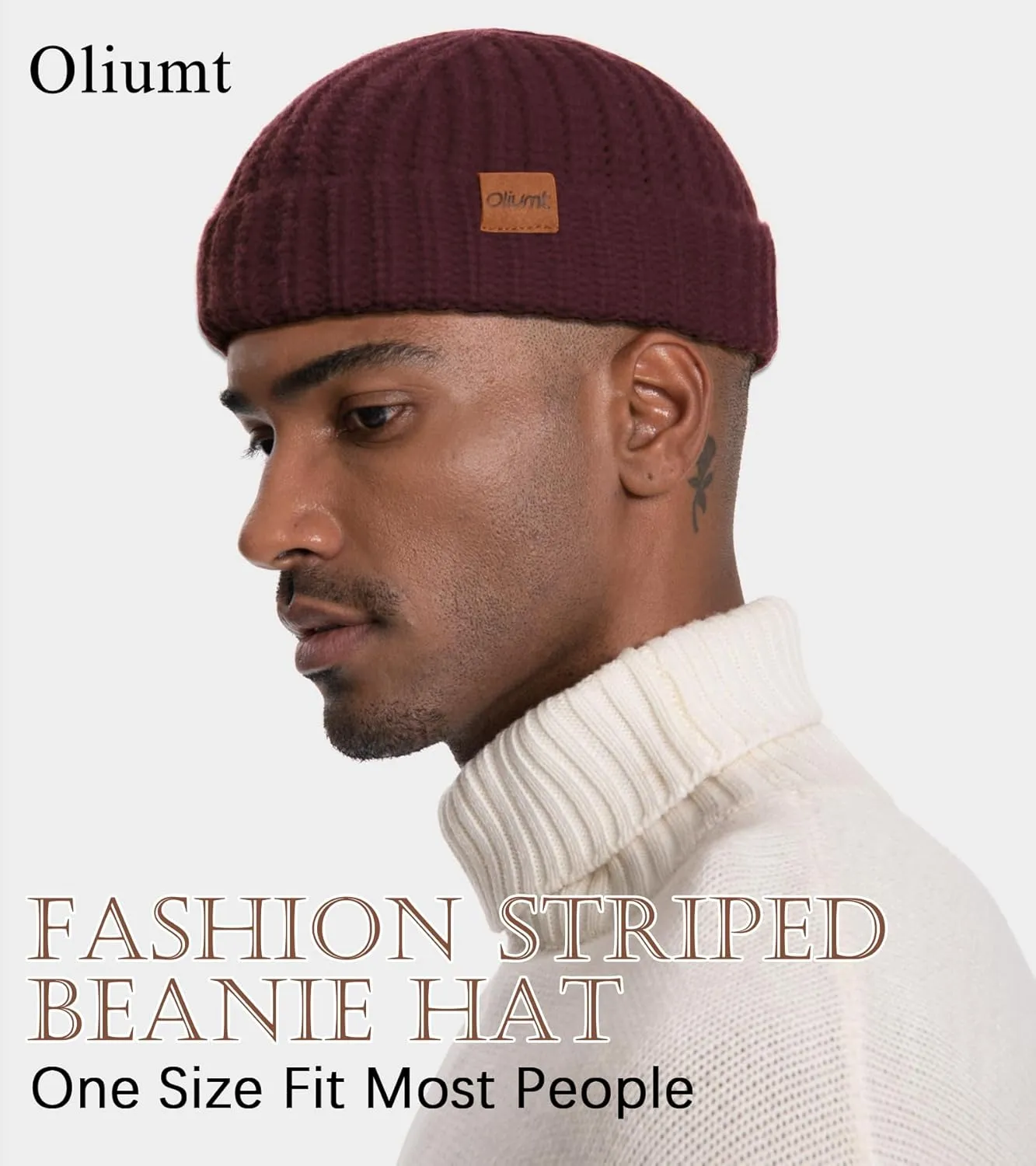 Fisherman Short Beanie Hats for Men, Knit Skull Cap Cuff Trawler Hat Mens Stylish Watch Cap Winter Warm Hat for Daily Wear