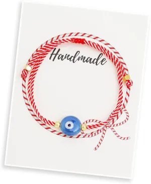 Flat Round Evil Eye Charm Bracelets for Women, Handmade Red String Protection Bracelet Gold Beads Adjustable Friendship Bracelet Holiday Jewelry Gifts.