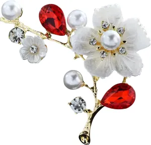 Flower Pearl Brooches Pins for Women White Cherry Blossom Brooch Floral Branch Brooch Rhinestone Brooch Wedding Crystal Jewelry