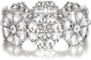 Flyonce Sparkly Rhinestone Stretch Bracelet Wedding Prom Crystal Flower Adjustable Elastic Bracelets for Brides Bridal