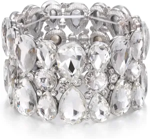 Flyonce Wedding Bracelet for Brides Bridal, Sparkly Rhinestone Crystal Teardrop Statement Stretch Bracelet Prom Party Bracelets for Women