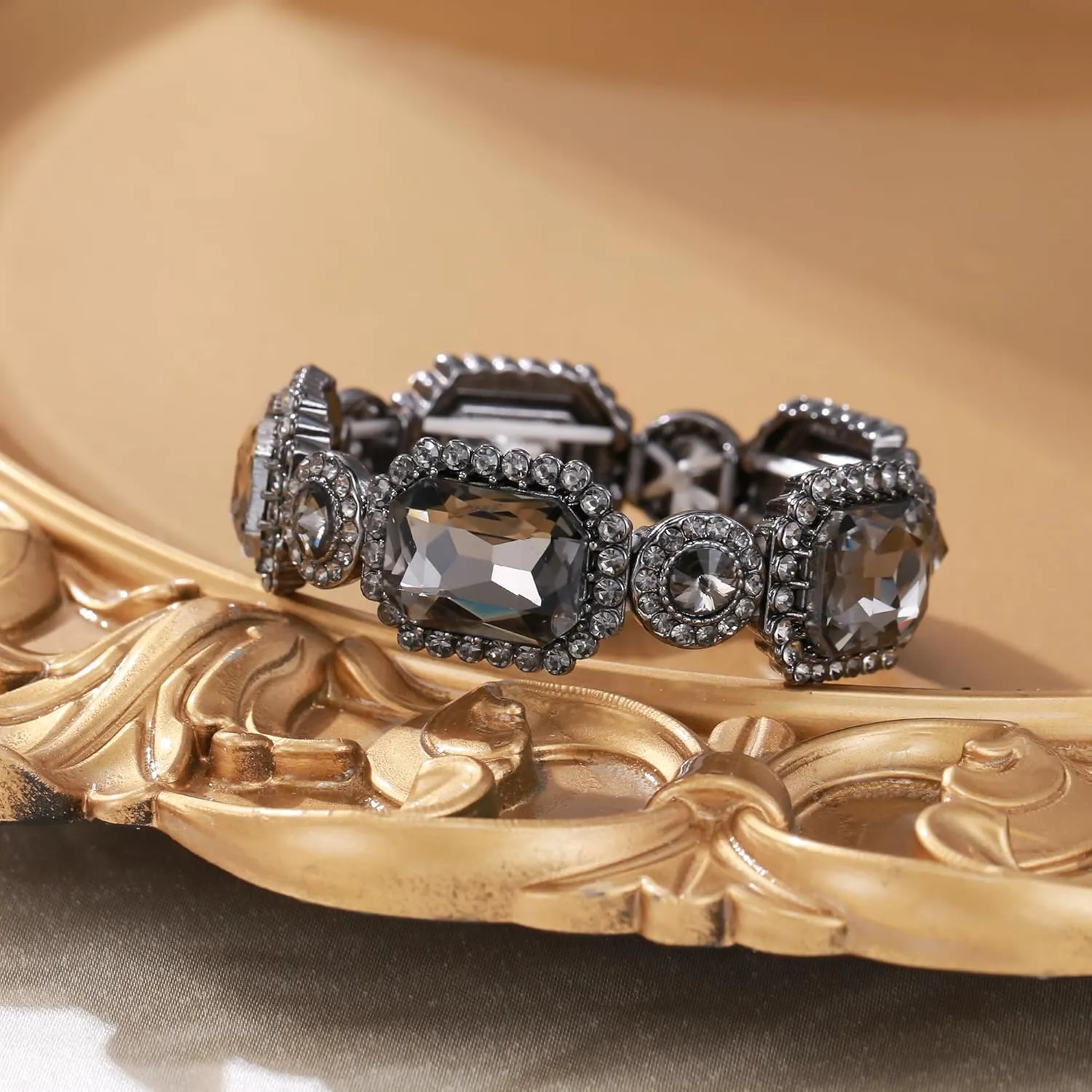 Flyonce Wedding Party Stretch Bracelet for Brides Bridal Rhinestone Crystal Vintage Art Deco Adjustable Elastic Bracelets for Women