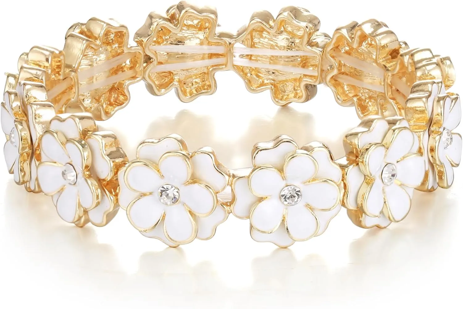 Flyonce Women's Flower Bracelet, Vintage Enamel Floral Flowers Elastic Stretch Bracelets Adjustable Flower Jewelry for Wedding Prom Party