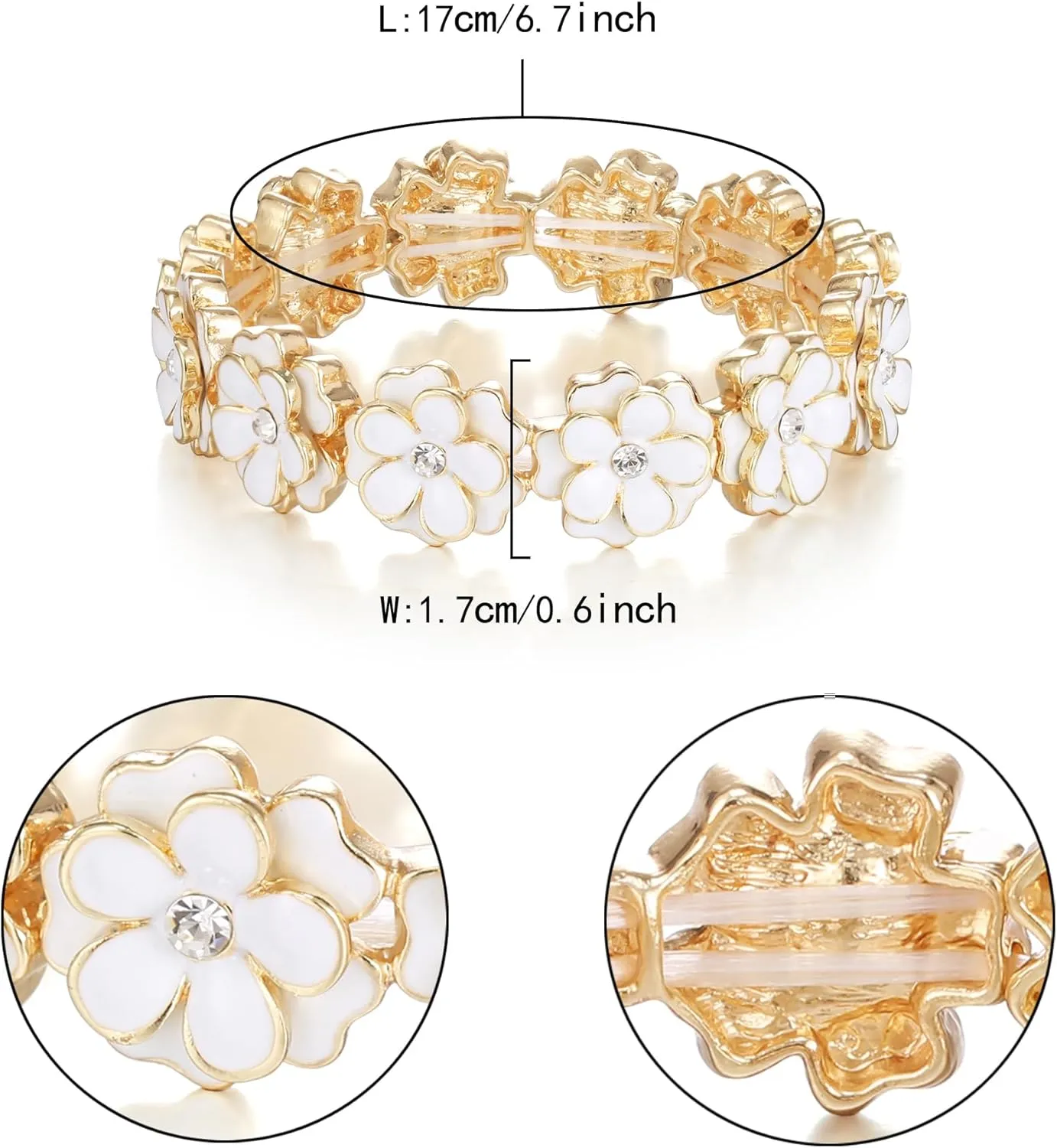 Flyonce Women's Flower Bracelet, Vintage Enamel Floral Flowers Elastic Stretch Bracelets Adjustable Flower Jewelry for Wedding Prom Party
